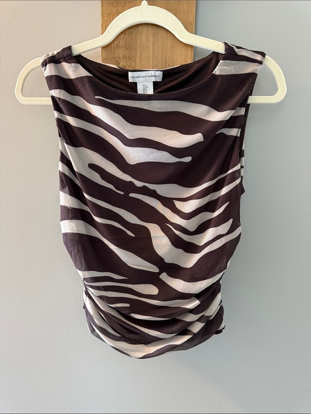 Cupcakes & Cashmere Brown and Cream Zebra Print Sleeveless Top, as, NWTs